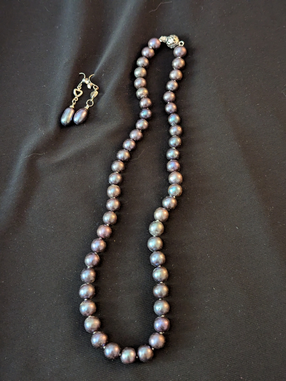 Classic Black Pearl Necklace and Earrings Set